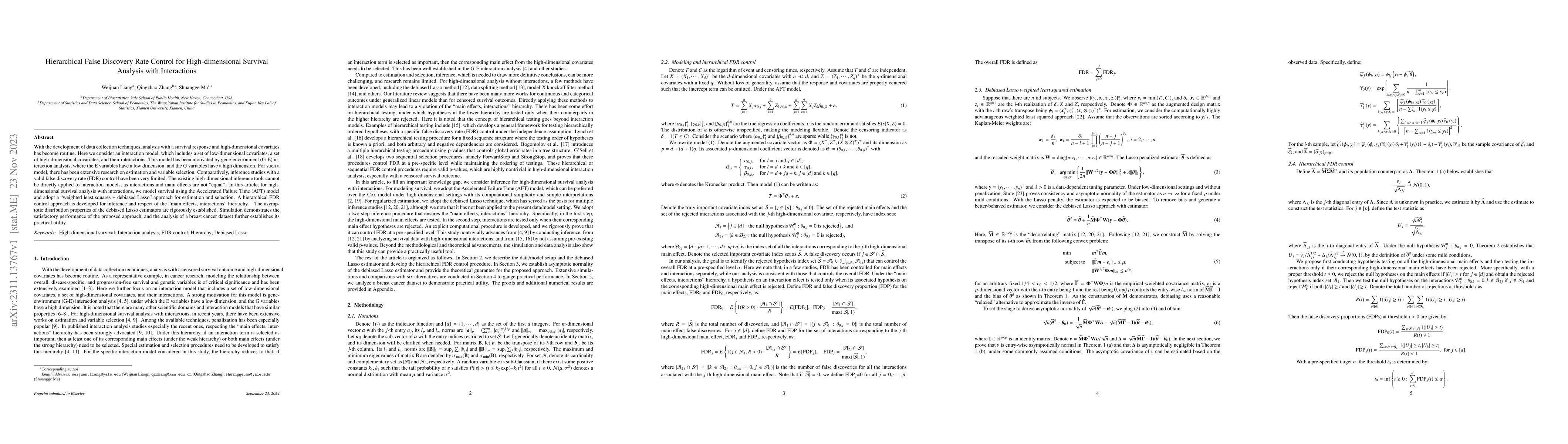 Thumbnail for Hierarchical False Discovery Rate Control for High-dimensional Survival
  Analysis with Interactions