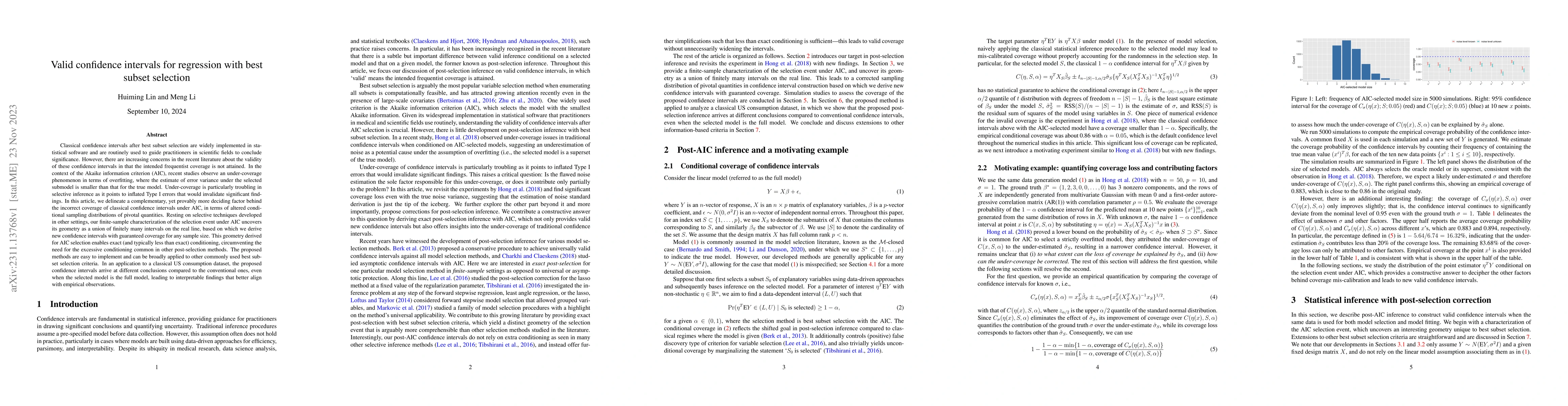Thumbnail for Valid confidence intervals for regression with best subset selection
