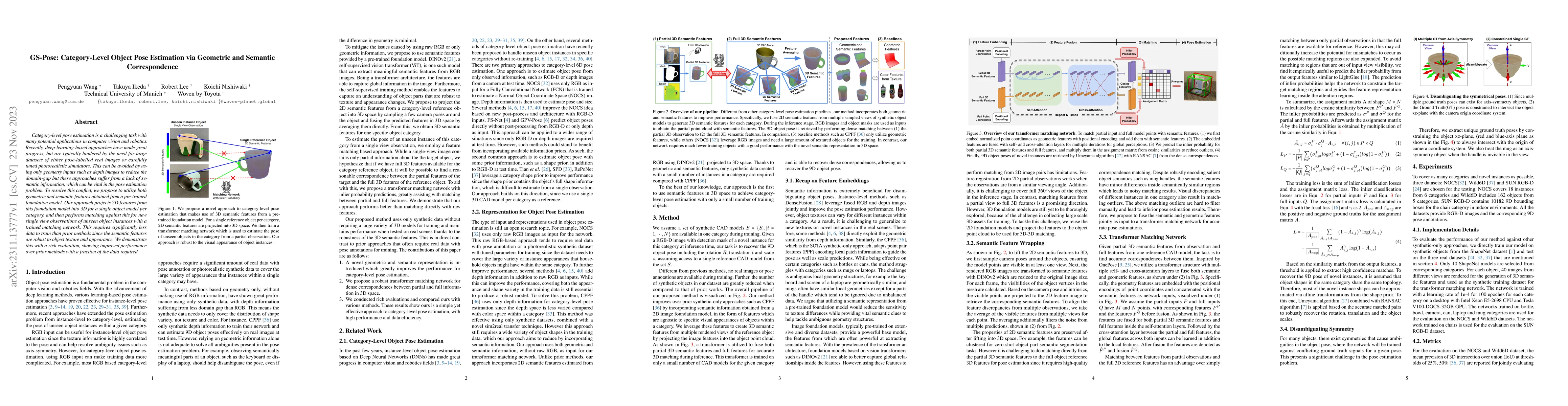 Thumbnail for GS-Pose: Category-Level Object Pose Estimation via Geometric and
  Semantic Correspondence