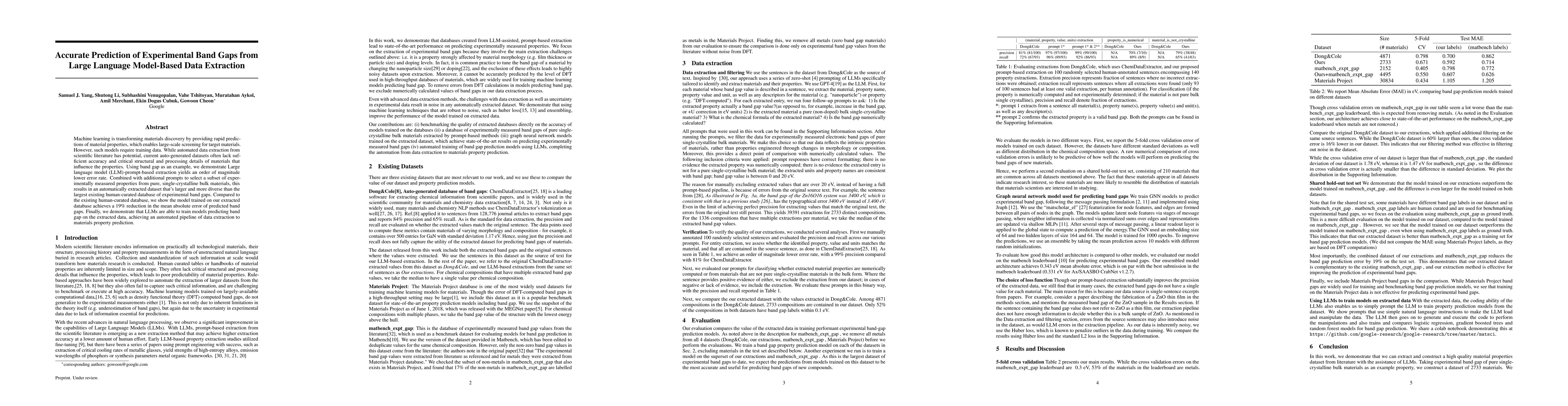 Thumbnail for Accurate Prediction of Experimental Band Gaps from Large Language
  Model-Based Data Extraction
