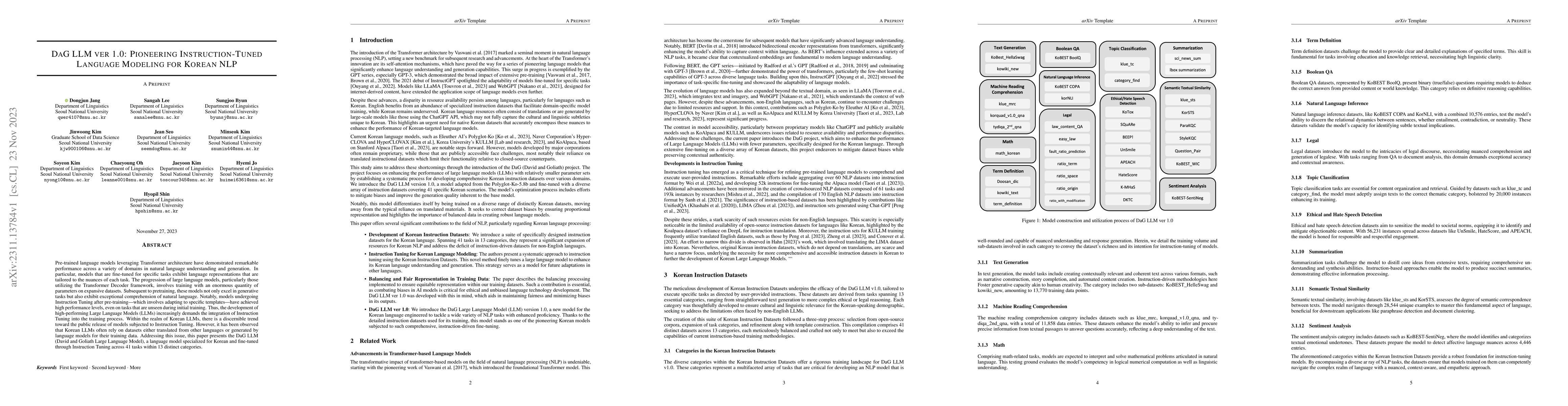 Thumbnail for DaG LLM ver 1.0: Pioneering Instruction-Tuned Language Modeling for
  Korean NLP