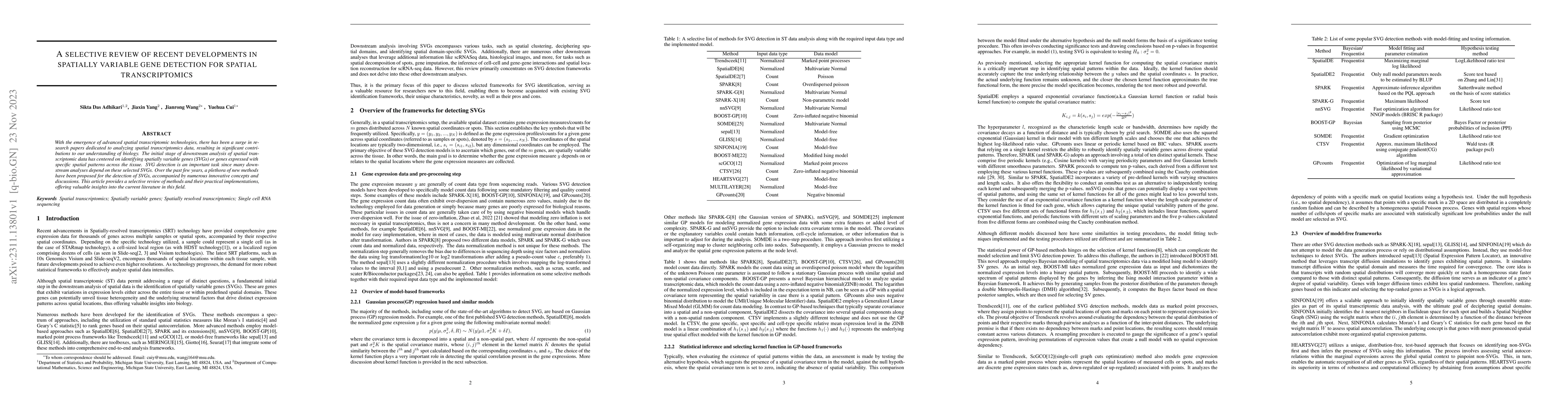 Thumbnail for A selective review of recent developments in spatially variable gene
  detection for spatial transcriptomics