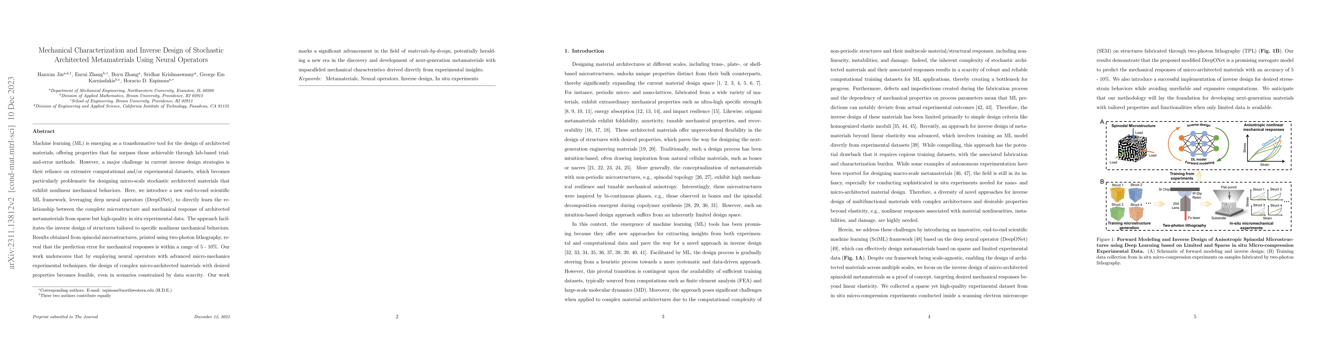 Thumbnail for Mechanical Characterization and Inverse Design of Stochastic Architected
  Metamaterials Using Neural Operators
