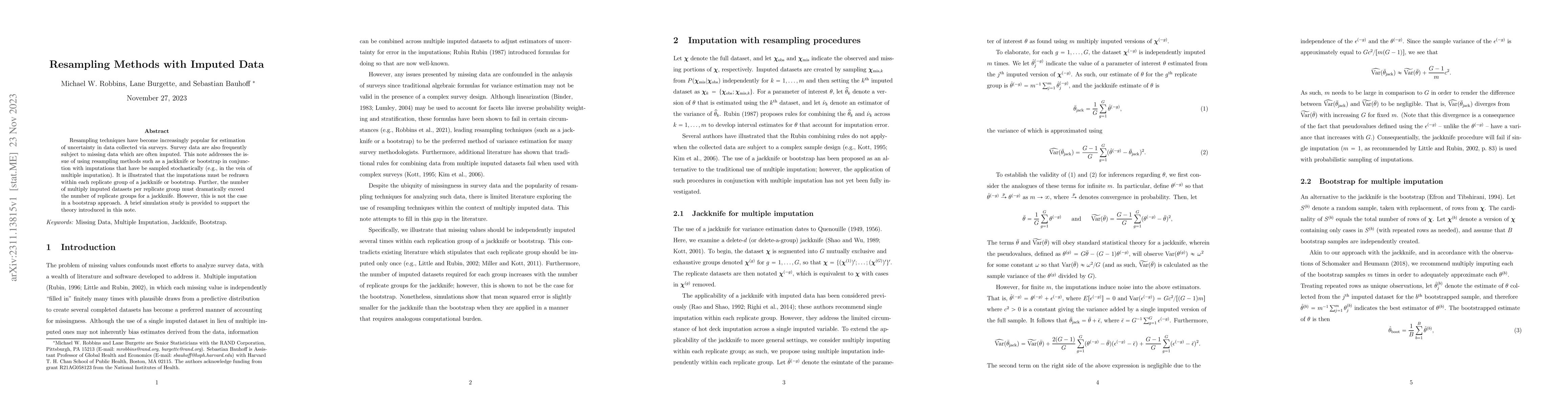 Thumbnail for Resampling Methods with Imputed Data