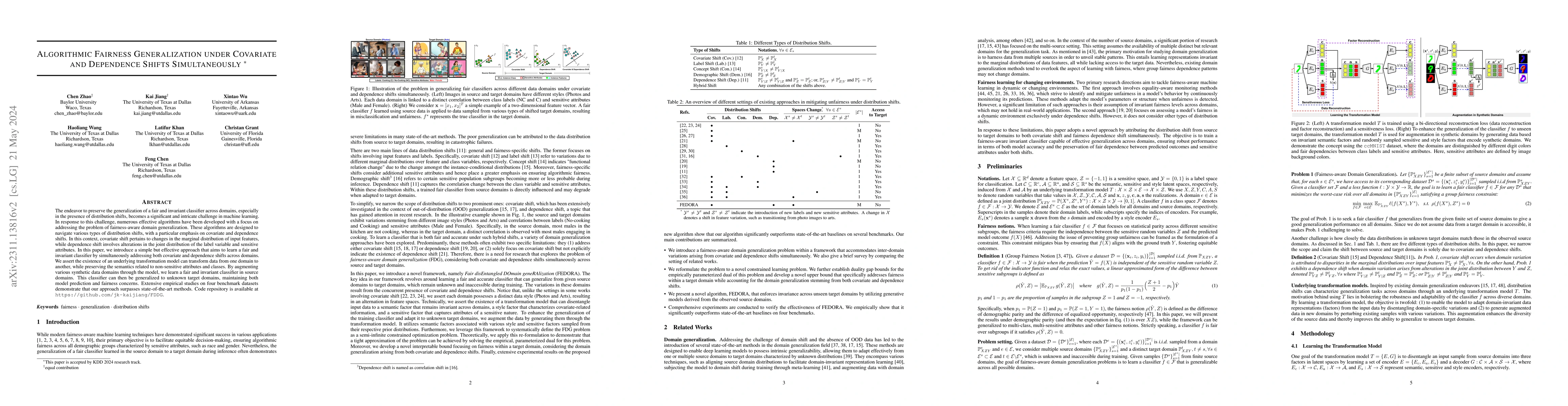 Thumbnail for Algorithmic Fairness Generalization under Covariate and Dependence
  Shifts Simultaneously