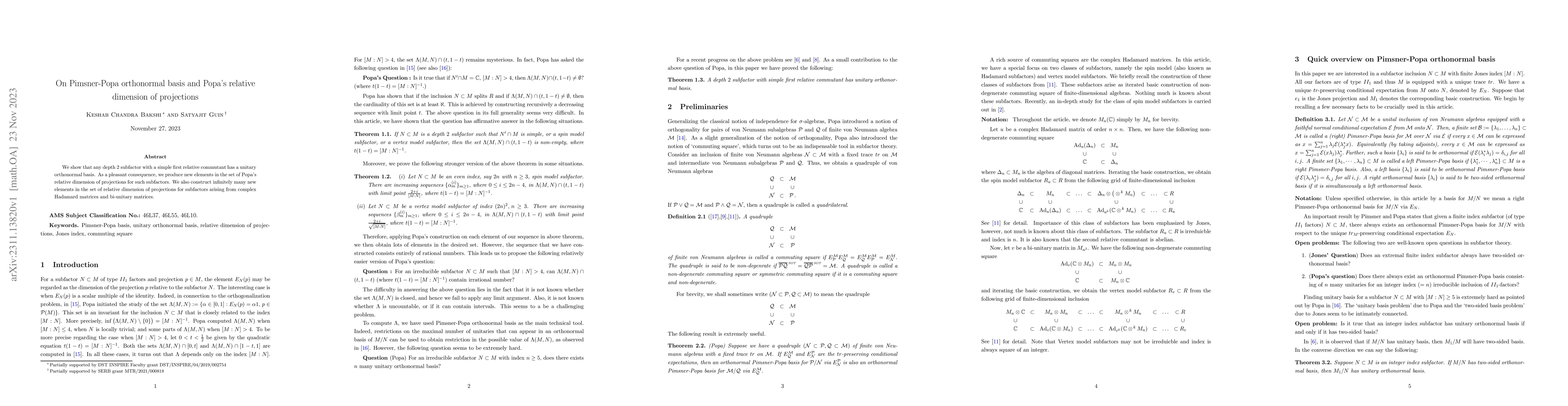 Thumbnail for On Pimsner-Popa orthonormal basis and Popa's relative dimension of
  projections