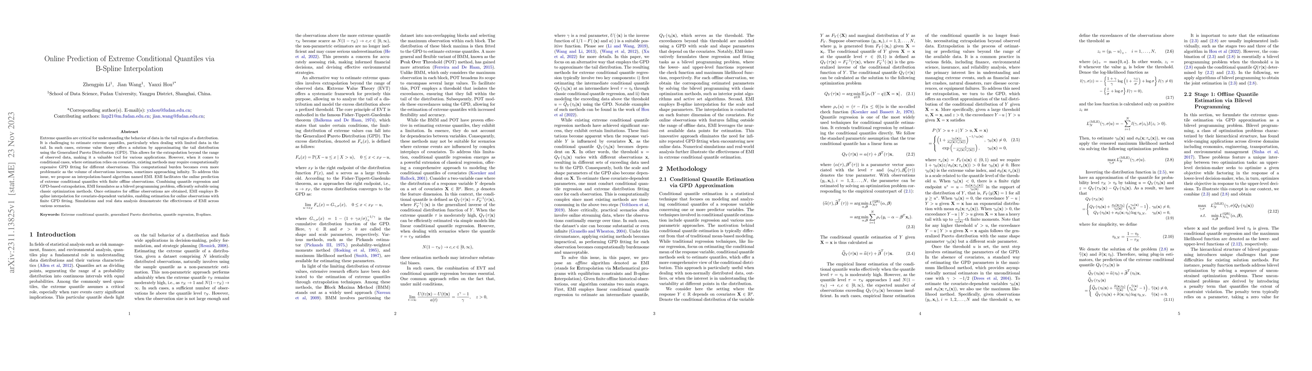 Thumbnail for Online Prediction of Extreme Conditional Quantiles via B-Spline
  Interpolation