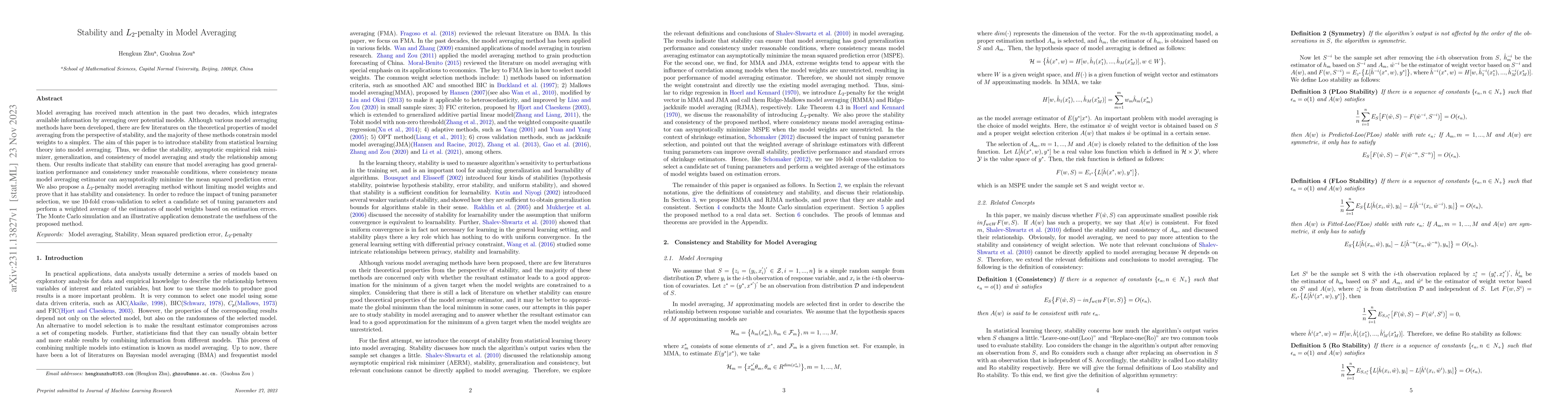 Thumbnail for Stability and L2-penalty in Model Averaging