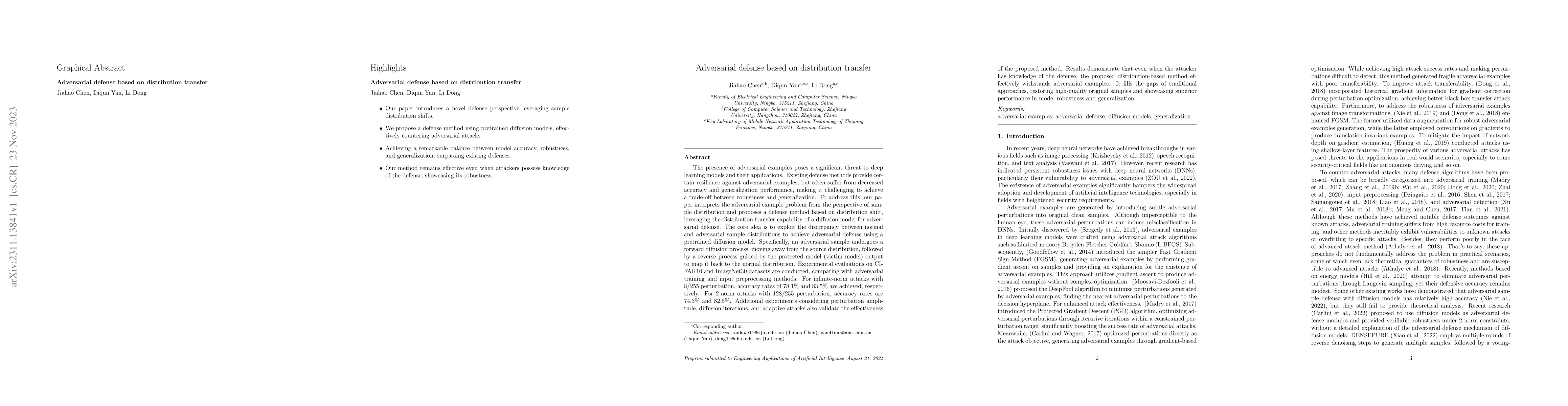 Thumbnail for Adversarial defense based on distribution transfer