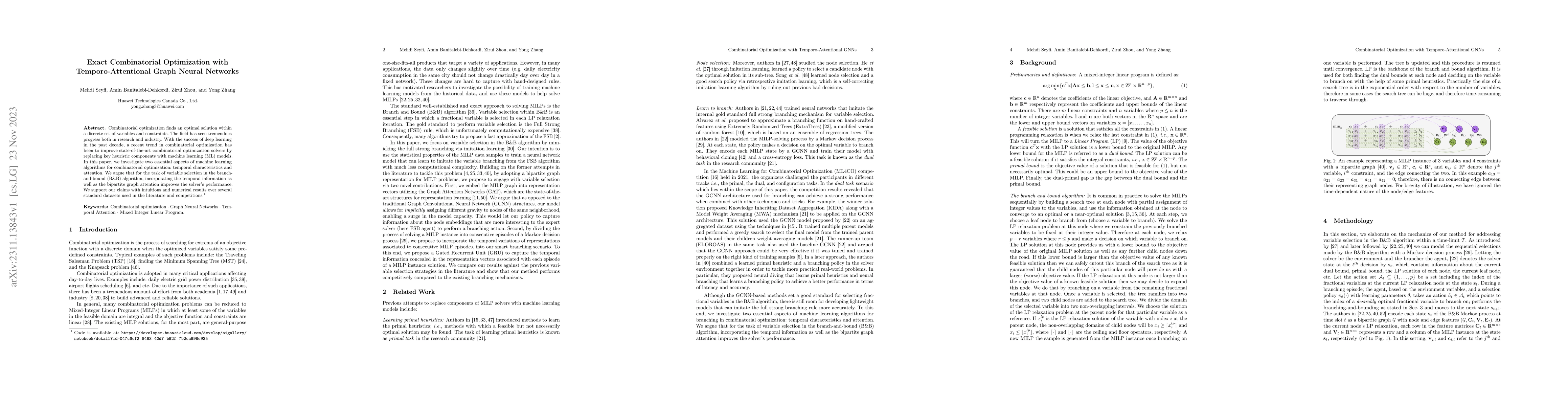 Thumbnail for Exact Combinatorial Optimization with Temporo-Attentional Graph Neural
  Networks