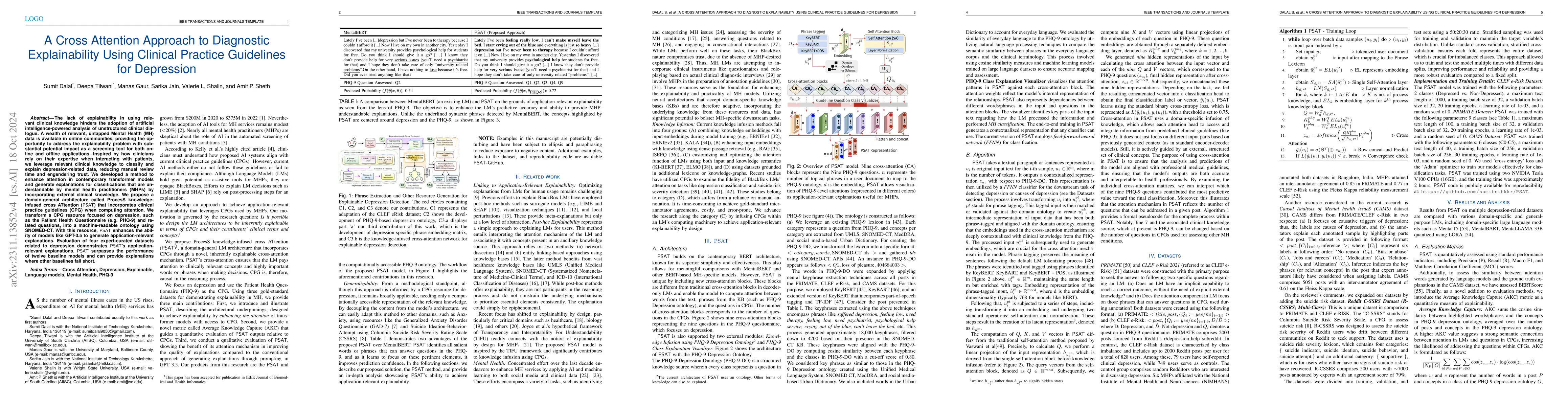 Thumbnail for A Cross Attention Approach to Diagnostic Explainability using Clinical
  Practice Guidelines for Depression