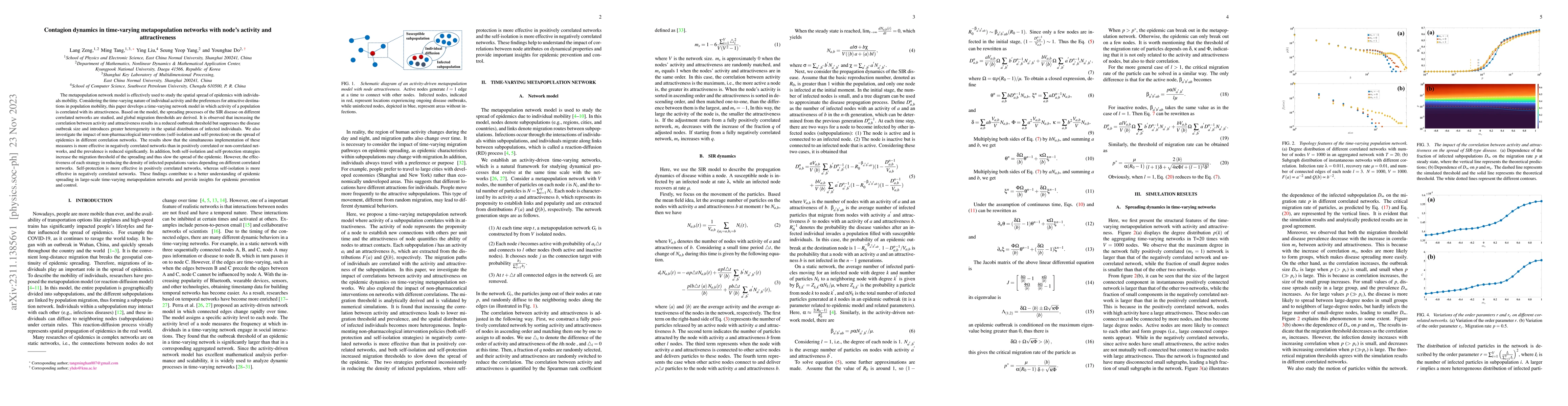 Thumbnail for Contagion dynamics in time-varying metapopulation networks with node's
  activity and attractiveness