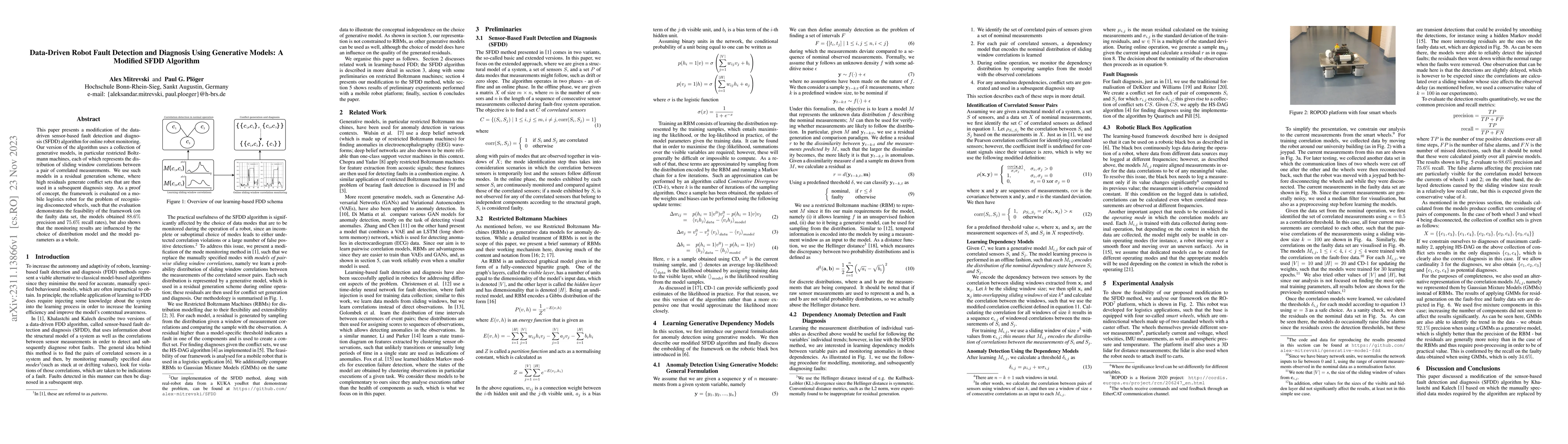 Thumbnail for Data-Driven Robot Fault Detection and Diagnosis Using Generative Models:
  A Modified SFDD Algorithm