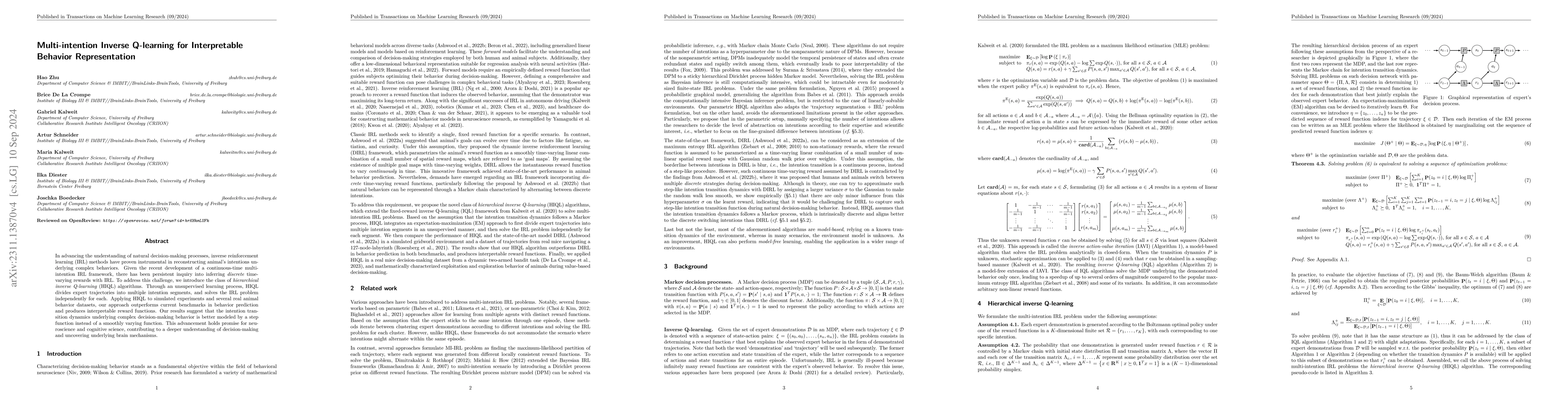 Thumbnail for Multi-intention Inverse Q-learning for Interpretable Behavior
  Representation