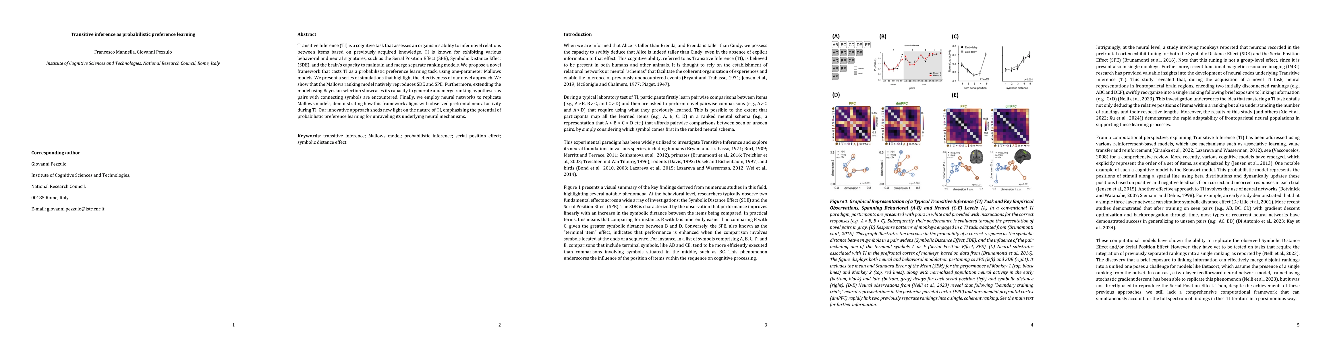 Thumbnail for Transitive inference as probabilistic preference learning