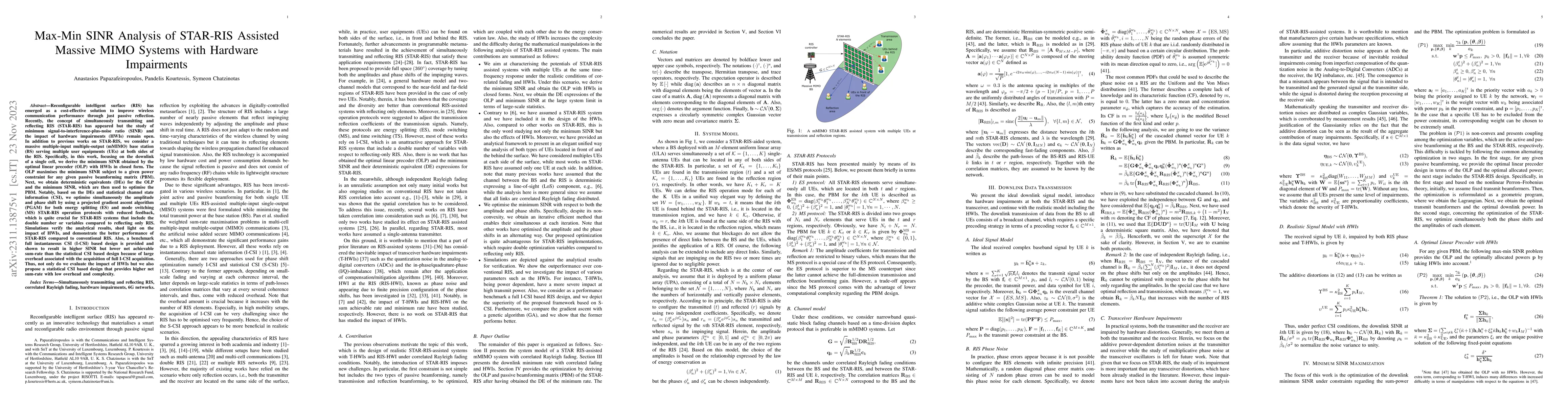 Thumbnail for Max-Min SINR Analysis of STAR-RIS Assisted Massive MIMO Systems with
  Hardware Impairments