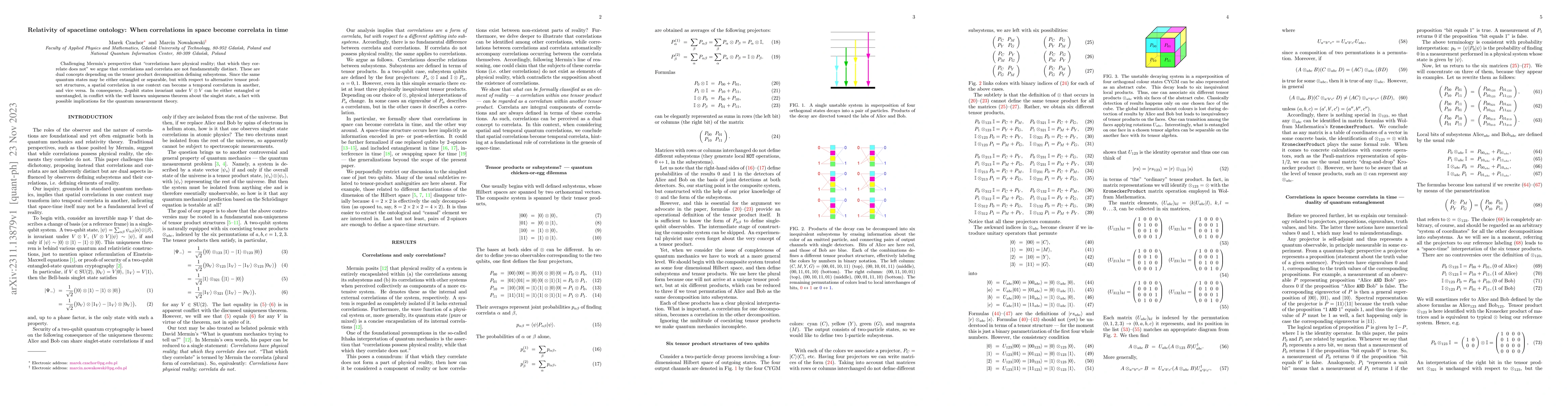 Thumbnail for Relativity of spacetime ontology: When correlations in space become
  correlata in time