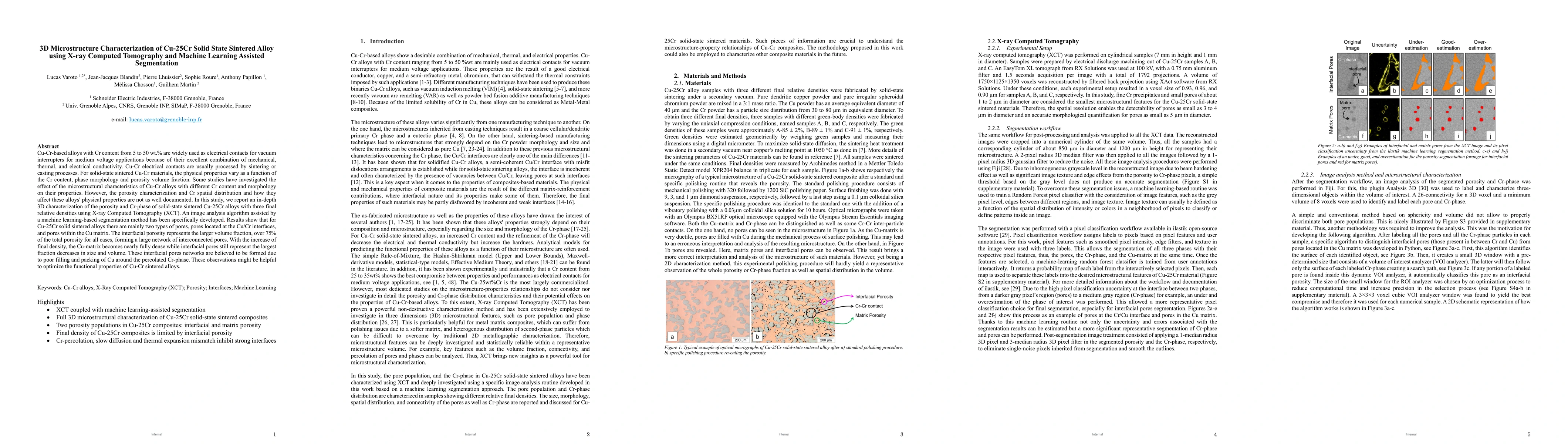 Thumbnail for 3D microstructure characterization of Cu 25Cr solid state sintered alloy
  using X-ray computed tomography and machine learning assisted segmentation