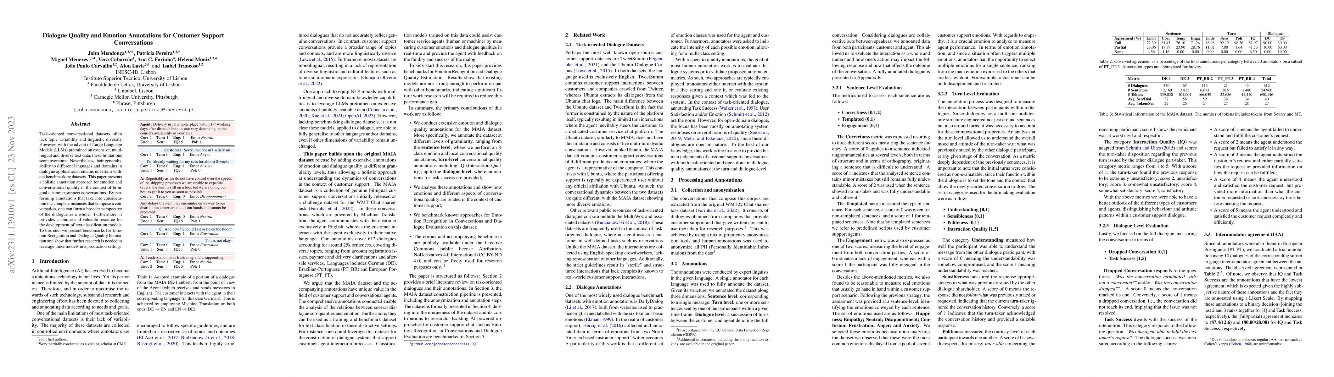 Thumbnail for Dialogue Quality and Emotion Annotations for Customer Support
  Conversations