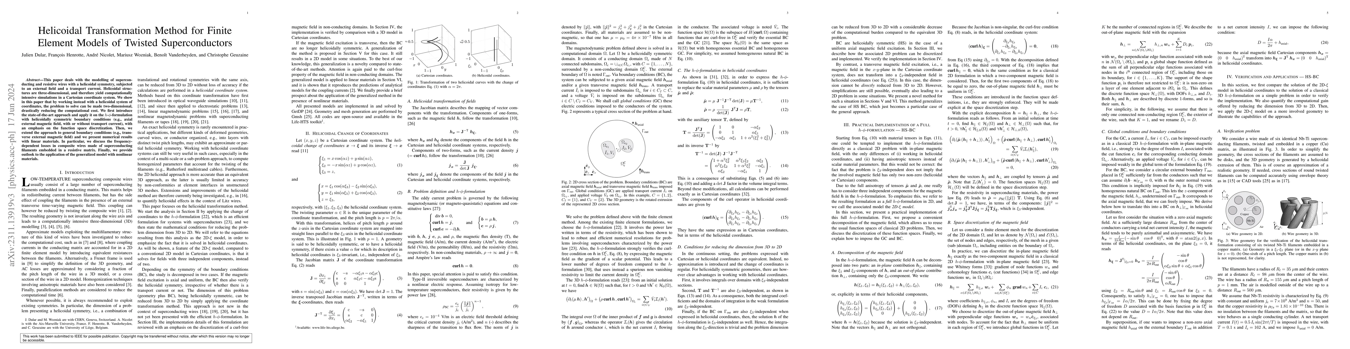 Thumbnail for Helicoidal Transformation Method for Finite Element Models of Twisted
  Superconductors