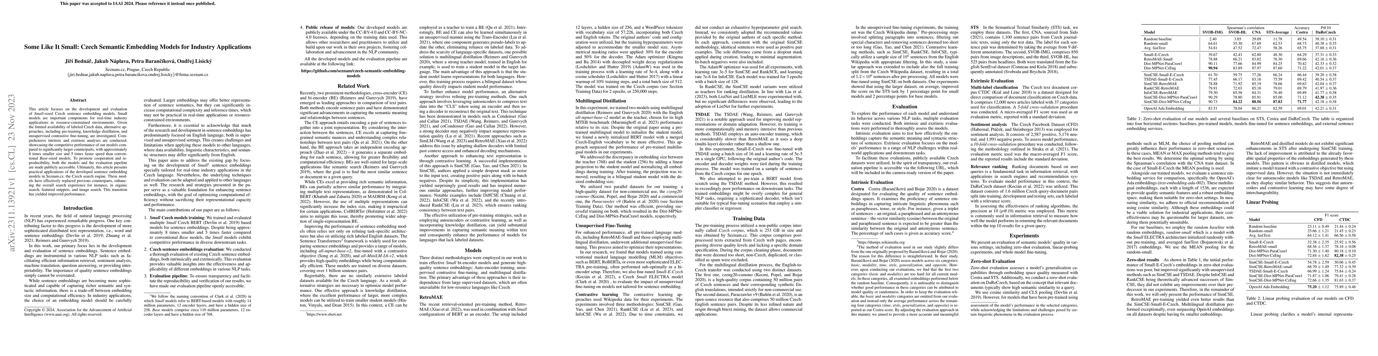 Thumbnail for Some Like It Small: Czech Semantic Embedding Models for Industry
  Applications