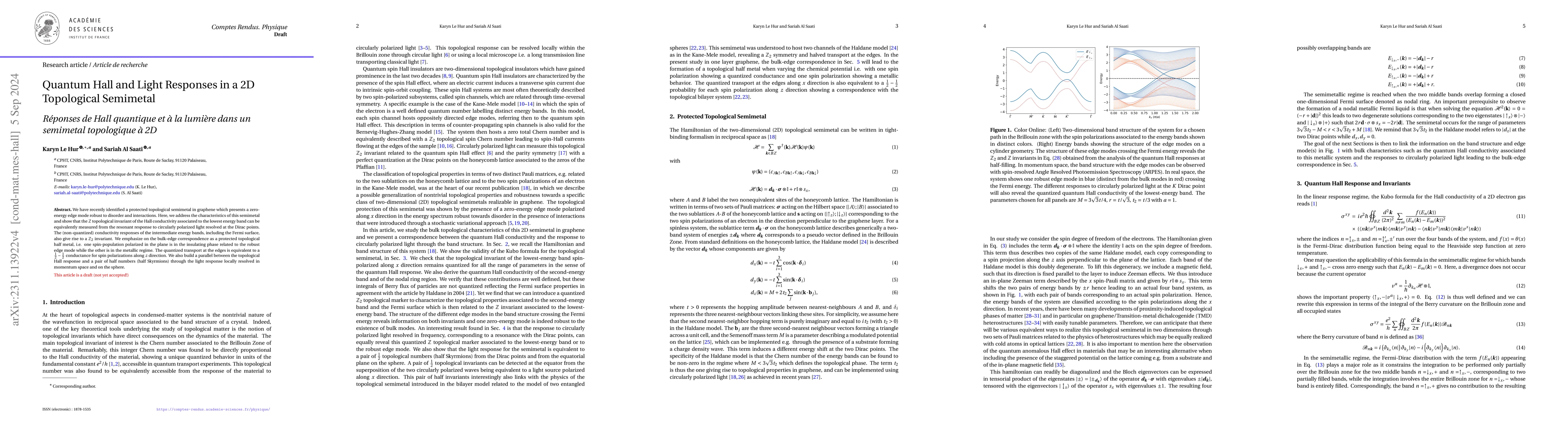 Thumbnail for Quantum Hall and Light Responses in a 2D Topological Semimetal