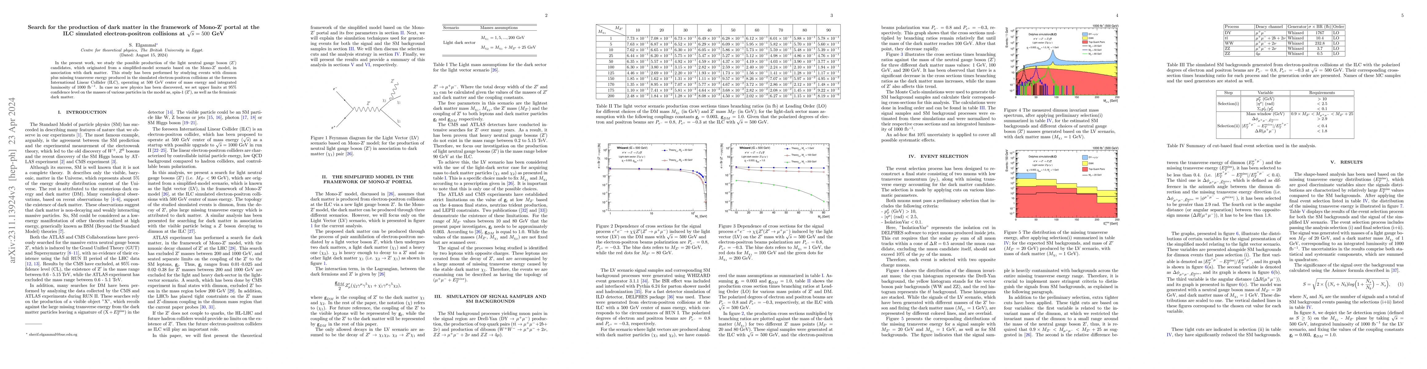 Thumbnail for Search for the production of dark matter in the framework of
  Mono-Z$^{\prime}$ portal at the ILC simulated electron-positron collisions at
  $\sqrt{s} = 500$ GeV