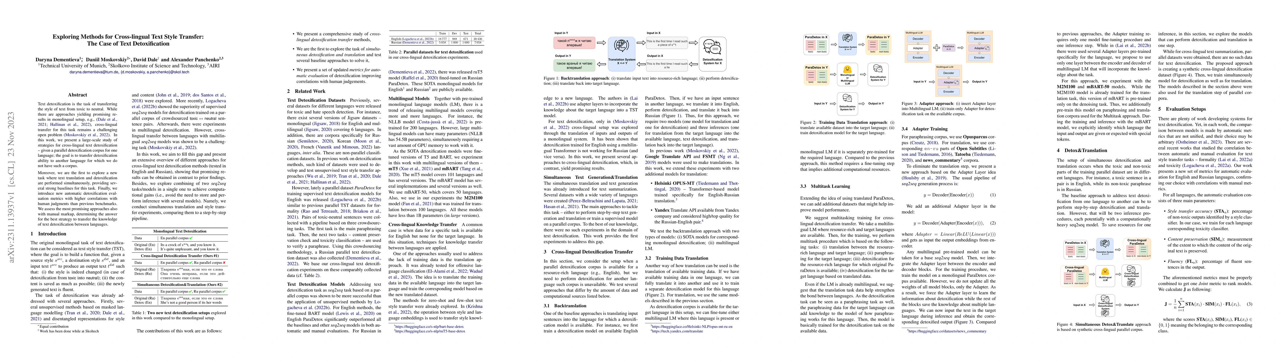 Thumbnail for Exploring Methods for Cross-lingual Text Style Transfer: The Case of
  Text Detoxification