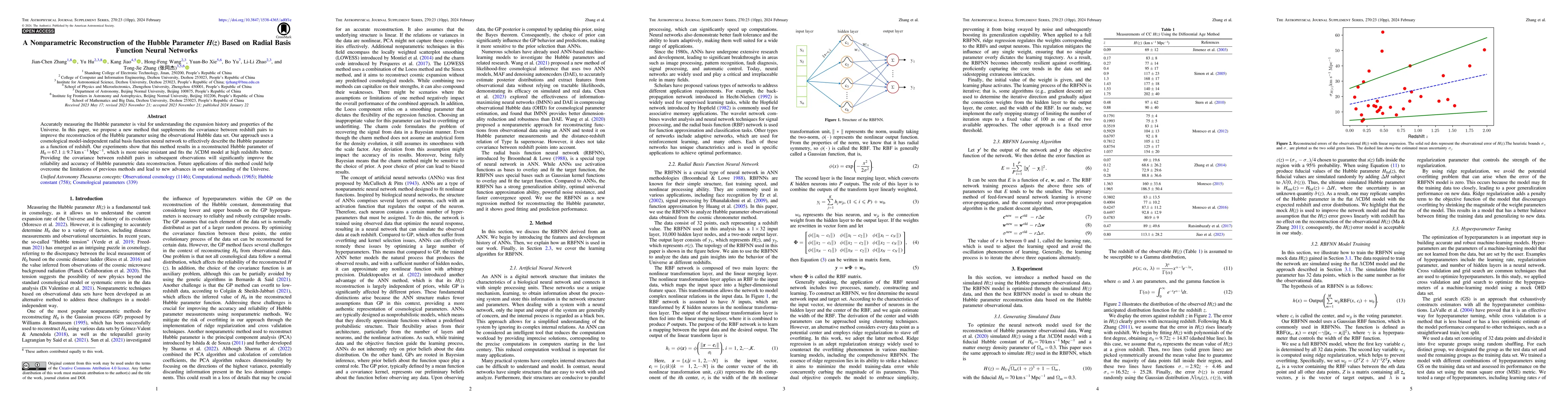 Thumbnail for A Non-parametric Reconstruction of the Hubble Parameter $H(z)$ Based on
  Radial Basis Function Neural Networks