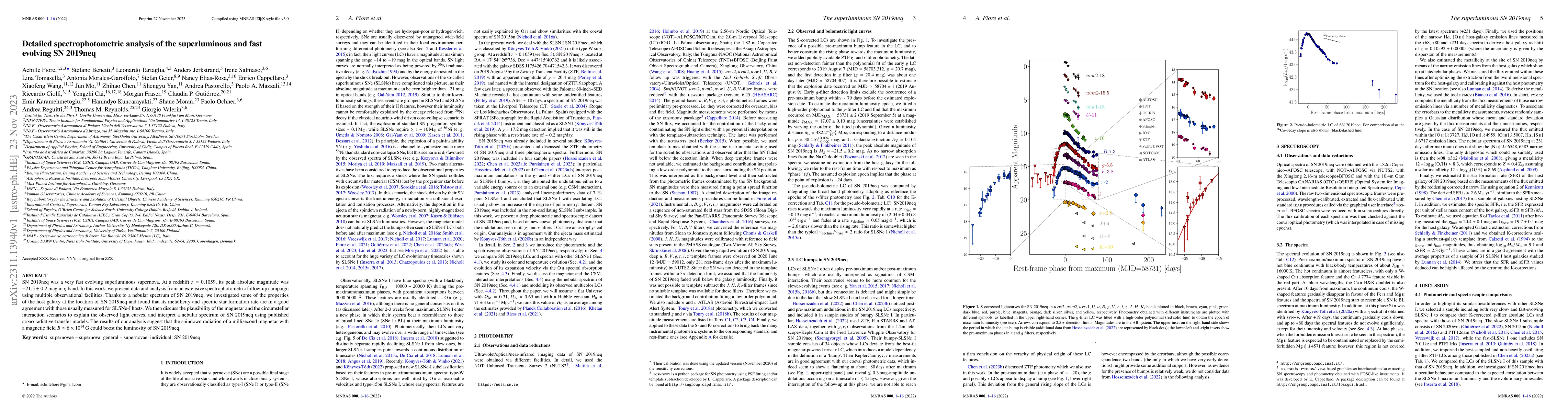 Thumbnail for Detailed spectrophotometric analysis of the superluminous and fast
  evolving SN 2019neq