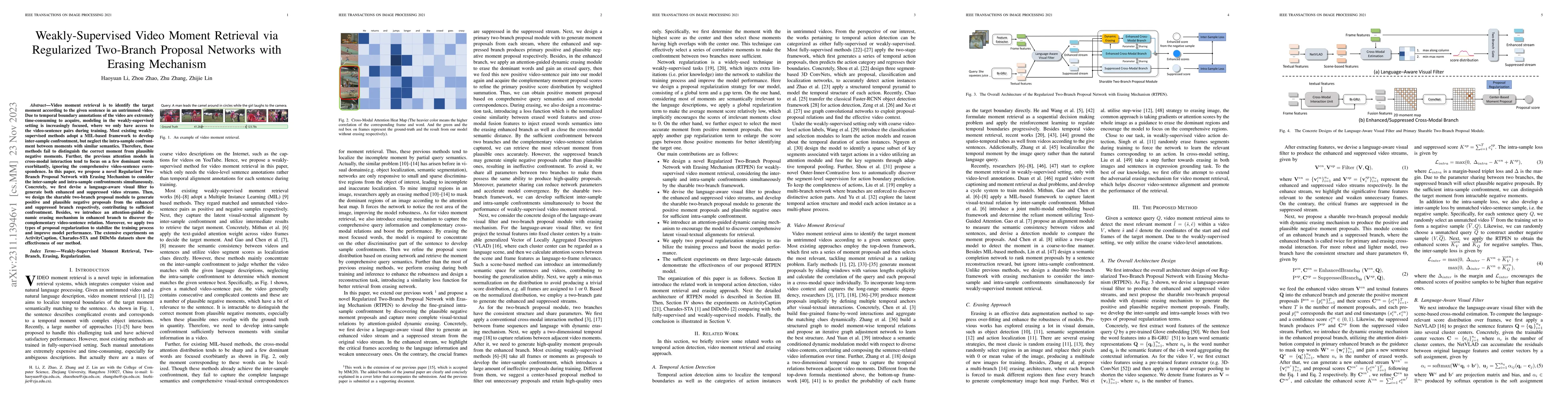 Thumbnail for Weakly-Supervised Video Moment Retrieval via Regularized Two-Branch
  Proposal Networks with Erasing Mechanism