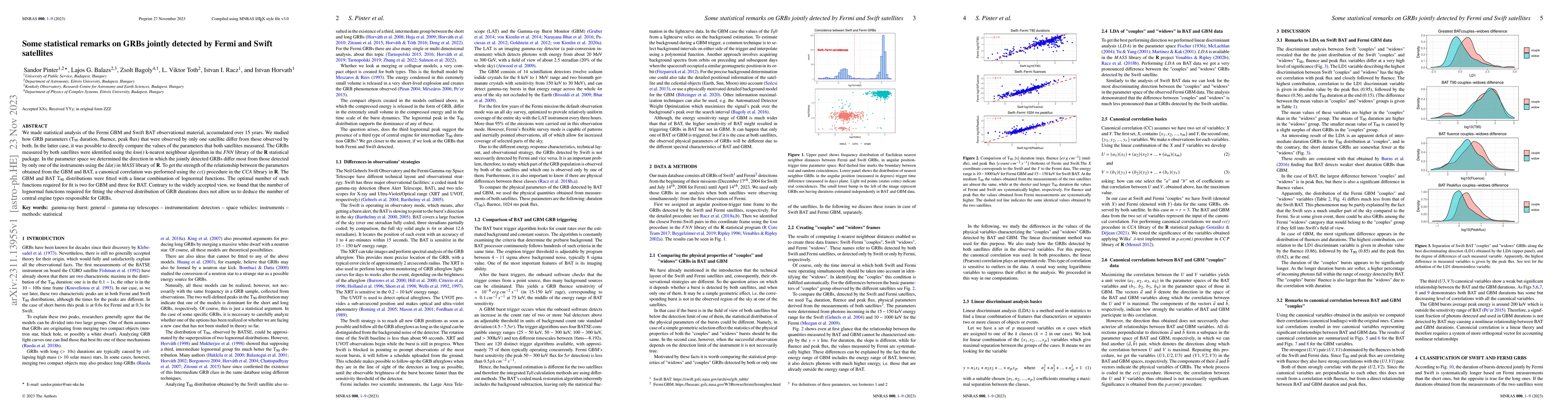 Thumbnail for Some statistical remarks on GRBs jointly detected by Fermi and Swift
  satellites