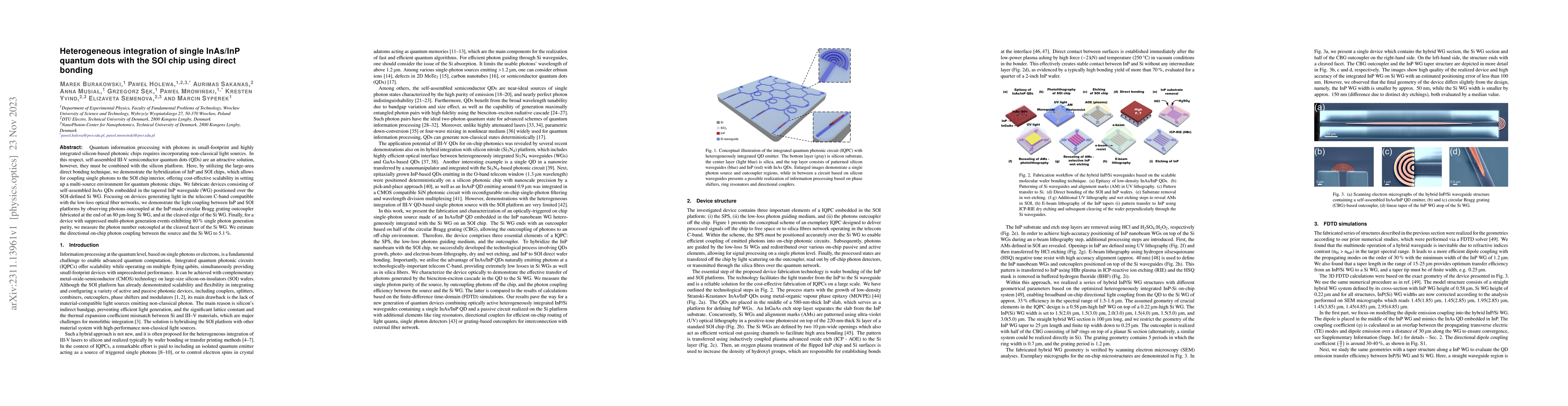 Thumbnail for Heterogeneous integration of single InAs/InP quantum dots with the SOI
  chip using direct bonding