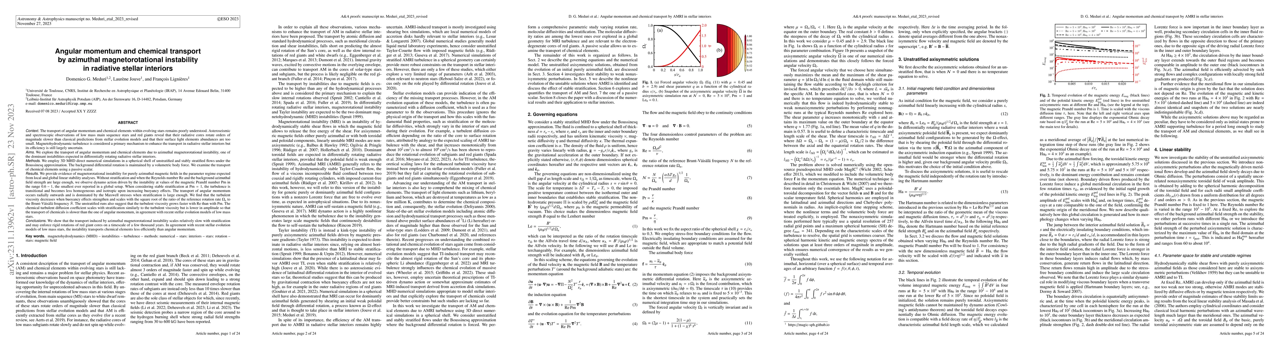 Thumbnail for Angular momentum and chemical transport by azimuthal magnetorotational
  instability in radiative stellar interiors