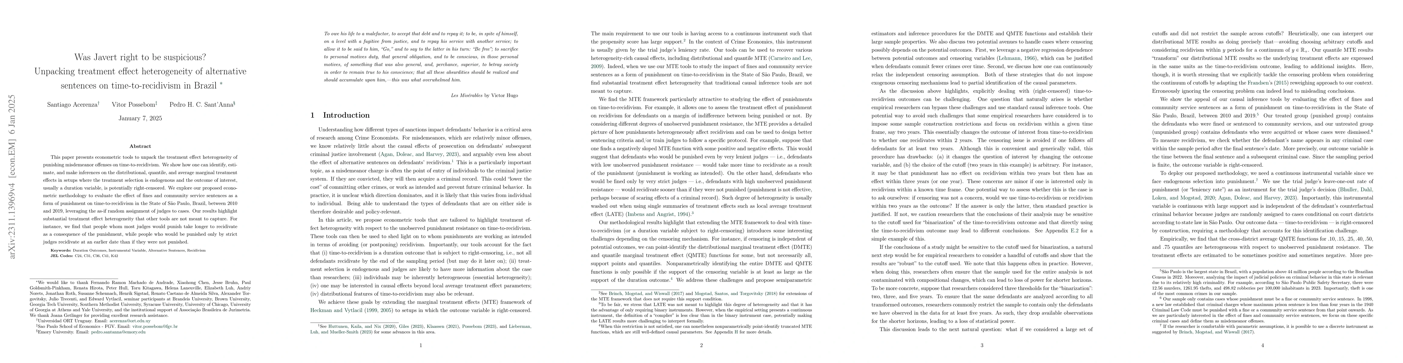 Thumbnail for Was Javert right to be suspicious? Unpacking treatment effect
  heterogeneity of alternative sentences on time-to-recidivism in Brazil