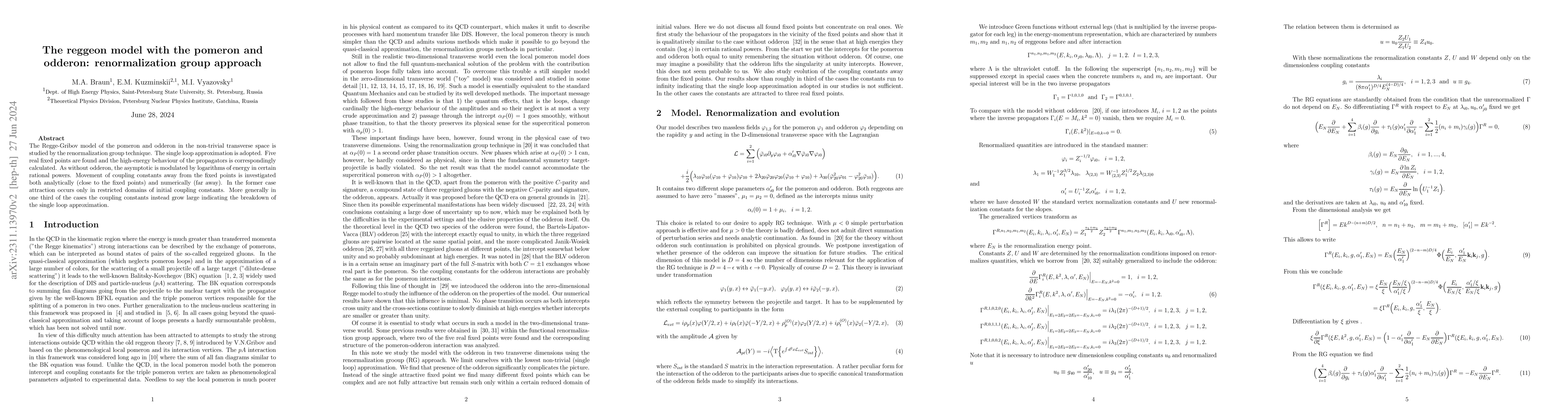 Thumbnail for The reggeon model with the pomeron and odderon: renormalization group
  approach