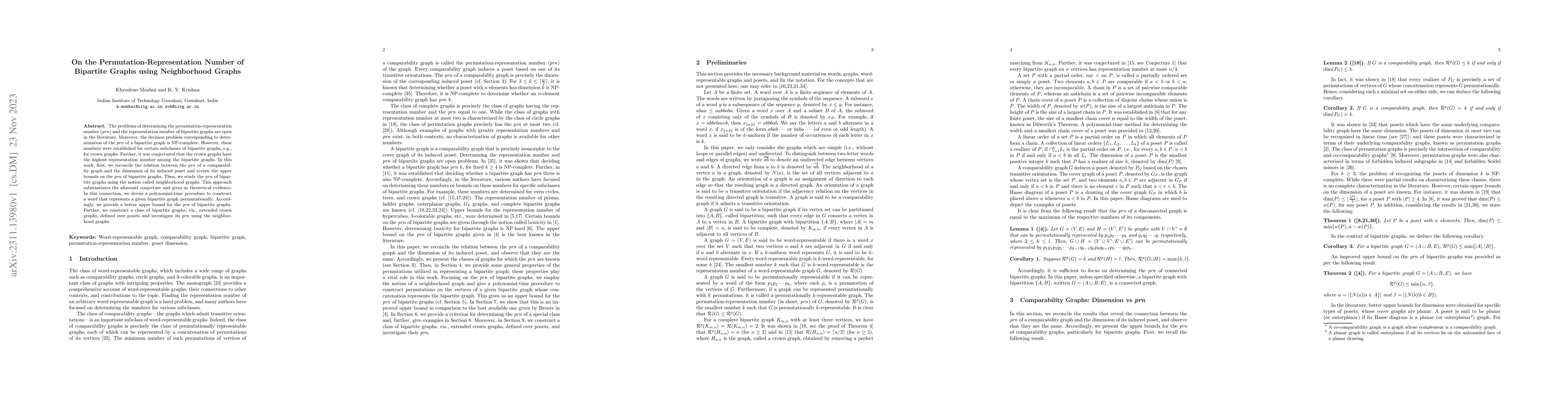 Thumbnail for On the Permutation-Representation Number of Bipartite Graphs using
  Neighborhood Graphs