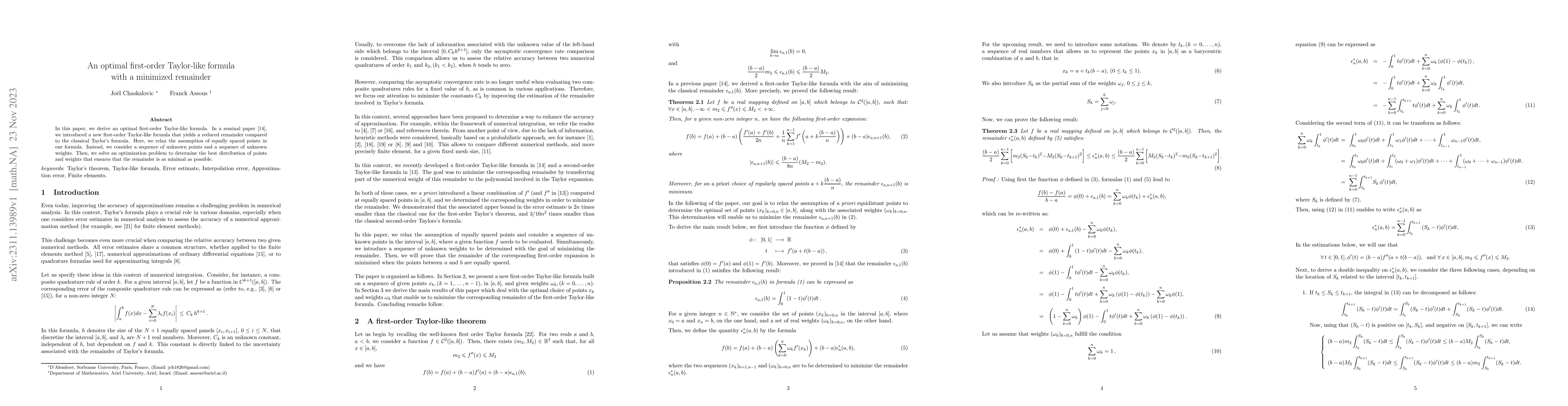 Thumbnail for An optimal first-order Taylor-like formula with a minimized remainder