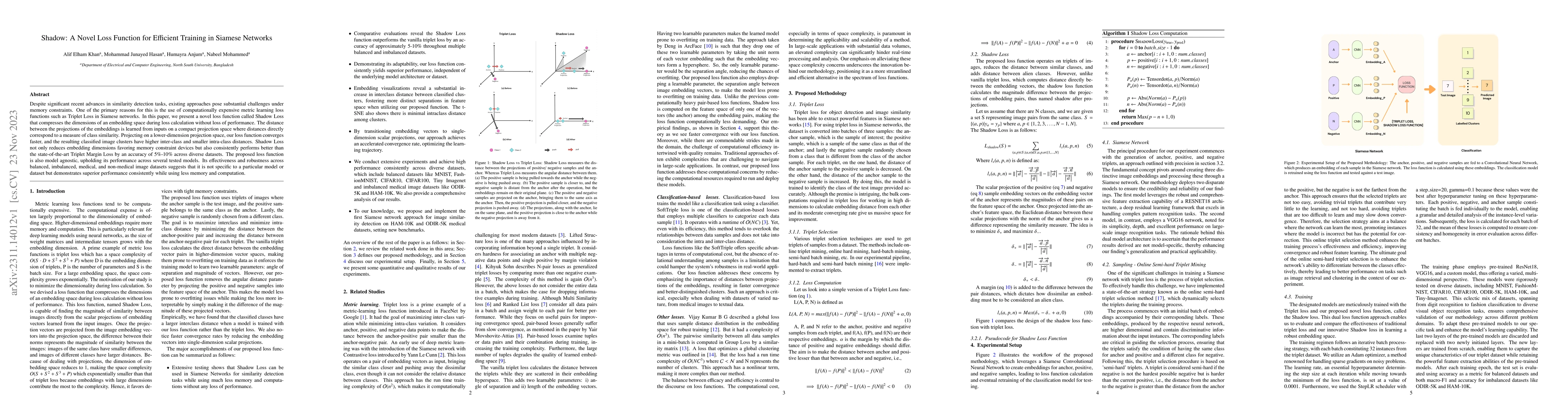 Thumbnail for Shadow: A Novel Loss Function for Efficient Training in Siamese Networks