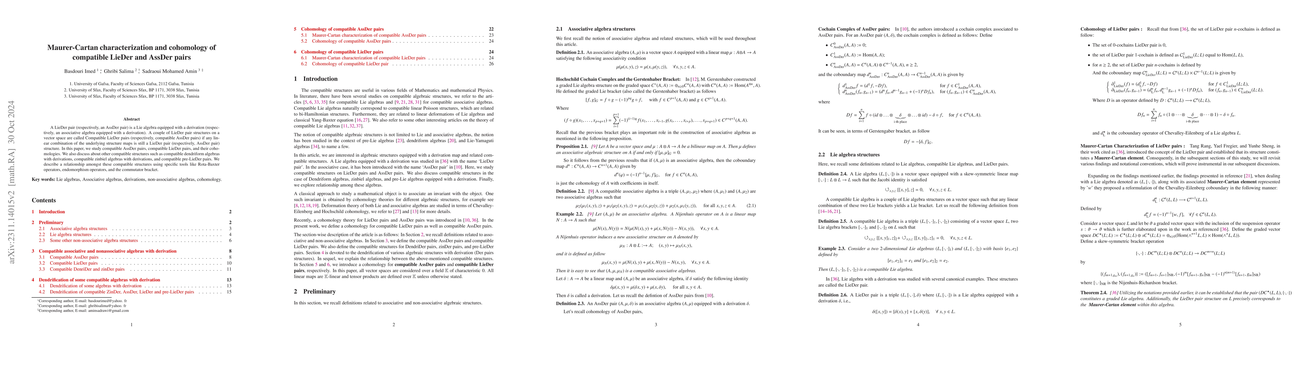 Thumbnail for Maurer-Cartan characterization and cohomology of compatible LieDer and
  AssDer pairs