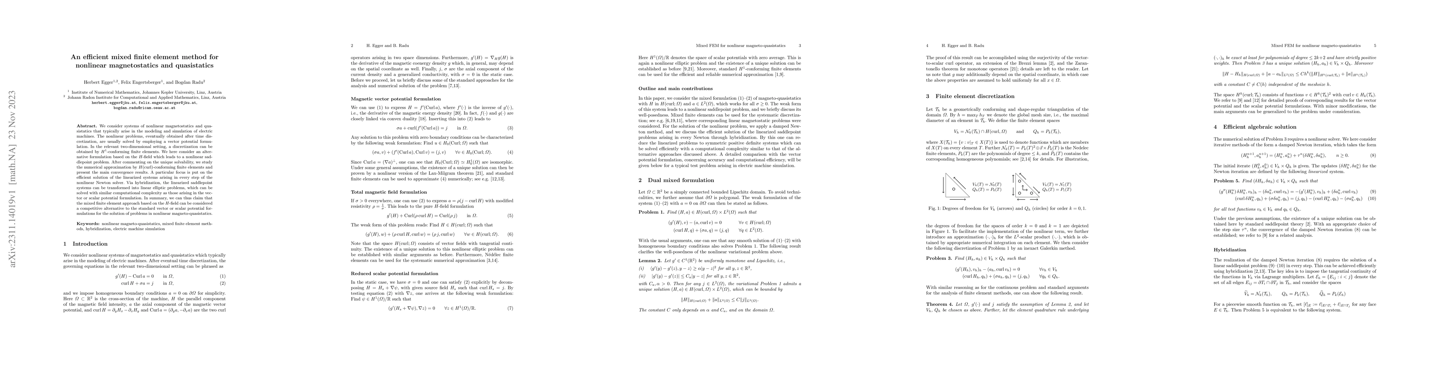 Thumbnail for An efficient mixed finite element method for nonlinear magnetostatics
  and quasistatics