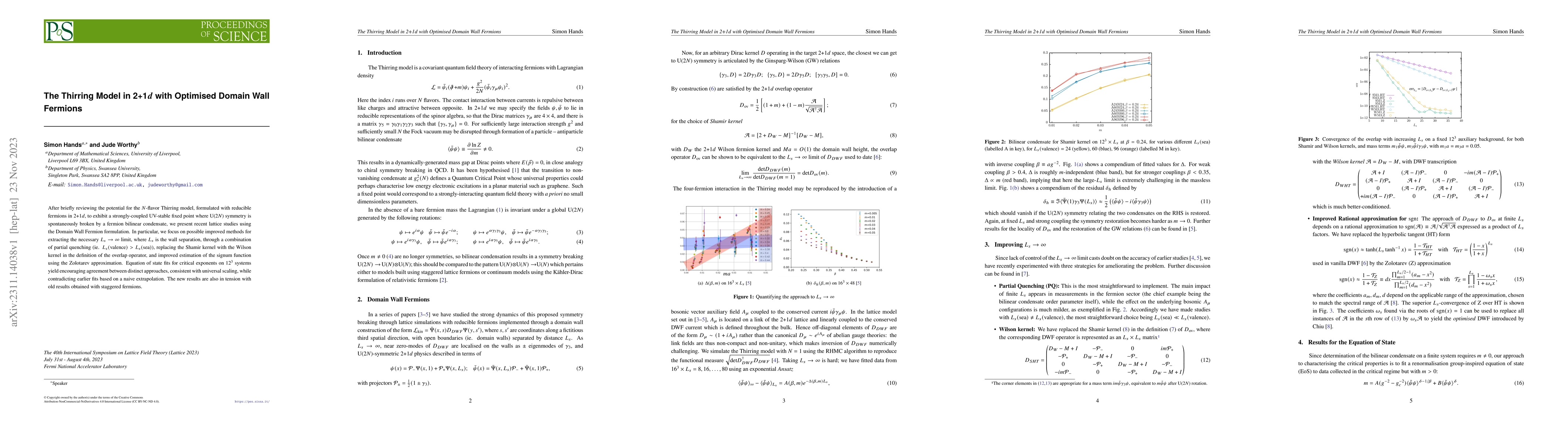 Thumbnail for The Thirring Model in 2+1$d$ with Optimised Domain Wall Fermions