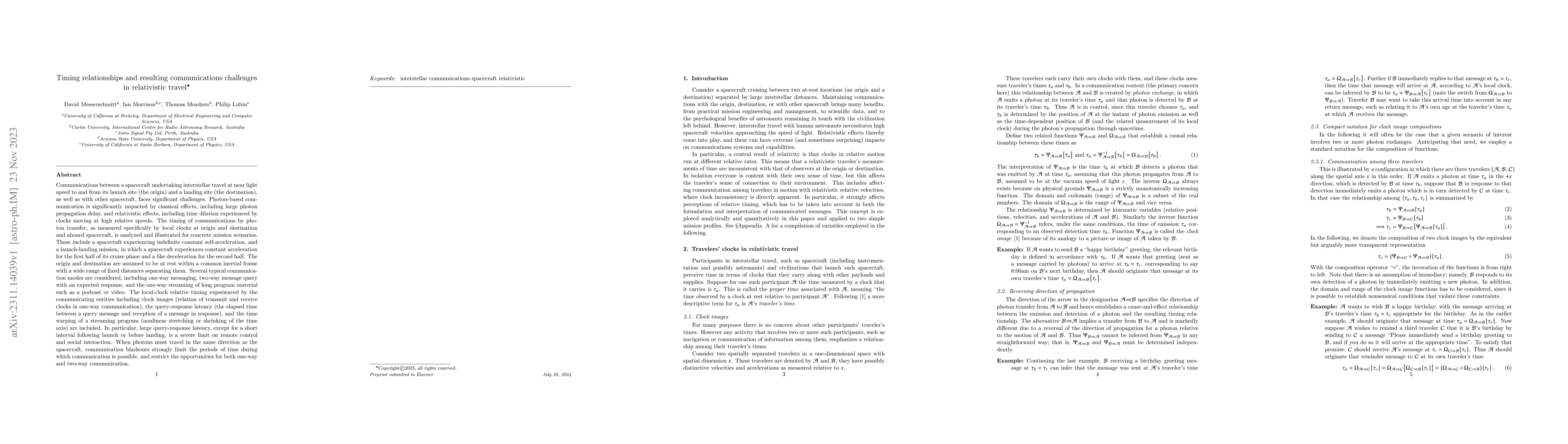 Thumbnail for Timing relationships and resulting communications challenges in
  relativistic travel