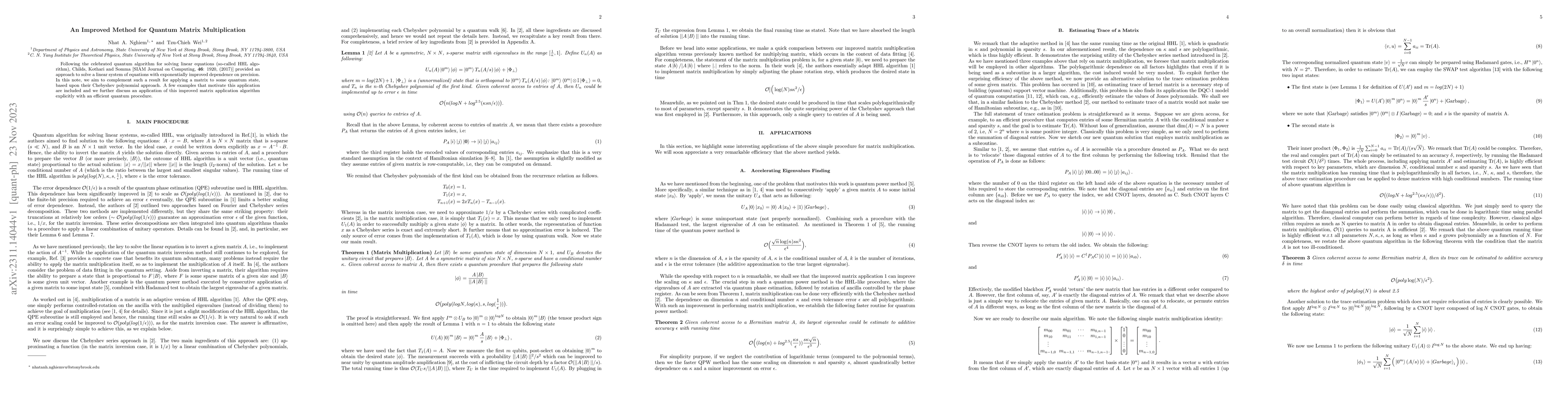 Thumbnail for An Improved Method for Quantum Matrix Multiplication