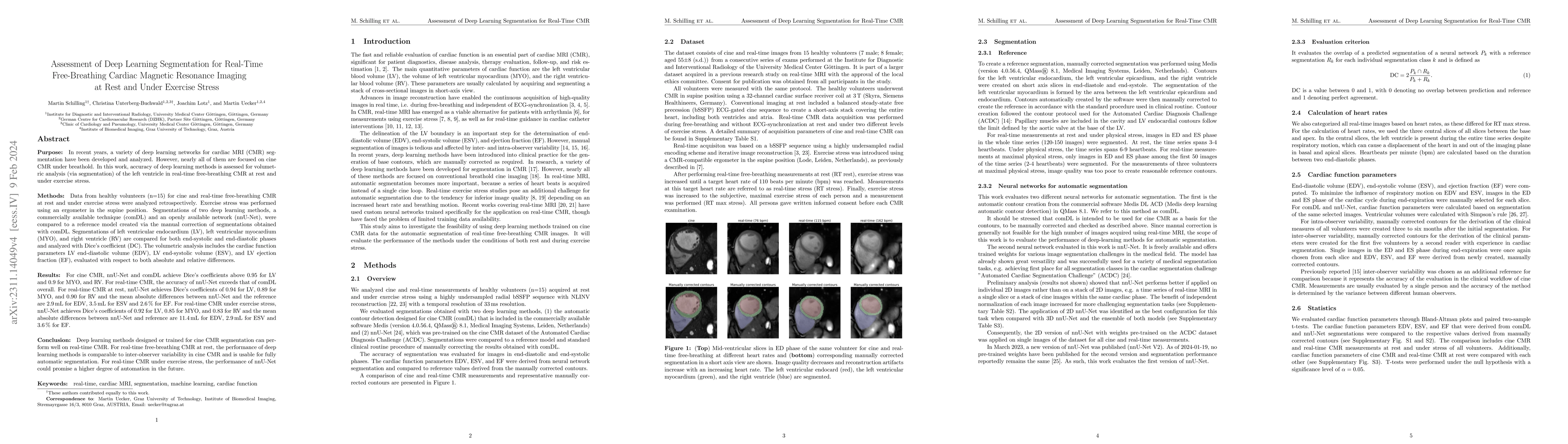 Thumbnail for Assessment of Deep Learning Segmentation for Real-Time Free-Breathing
  Cardiac Magnetic Resonance Imaging at Rest and Under Exercise Stress