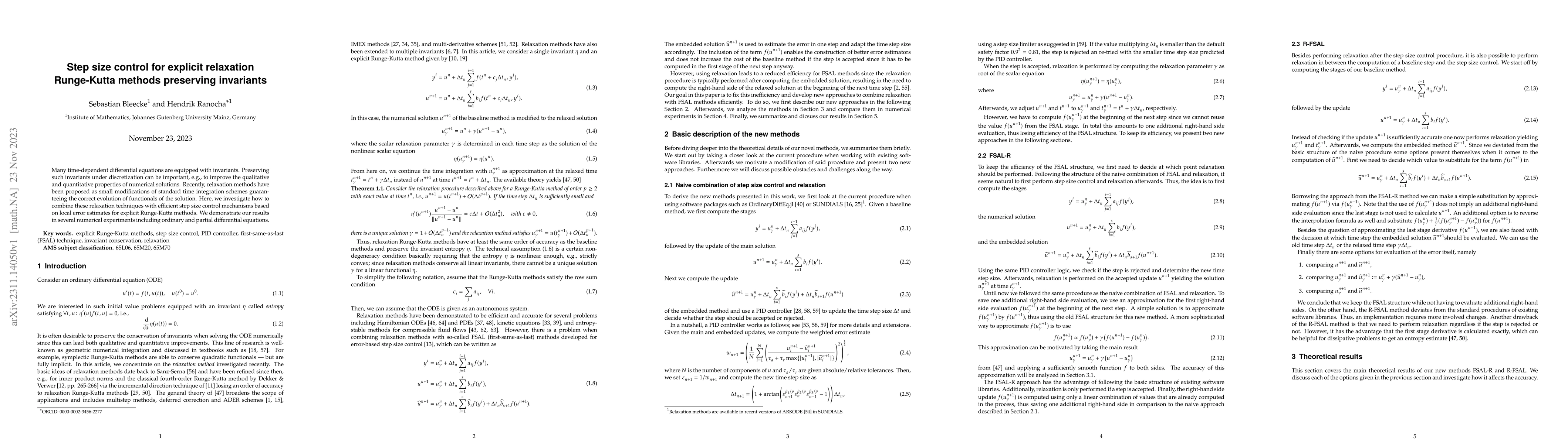 Thumbnail for Step size control for explicit relaxation Runge-Kutta methods preserving
  invariants