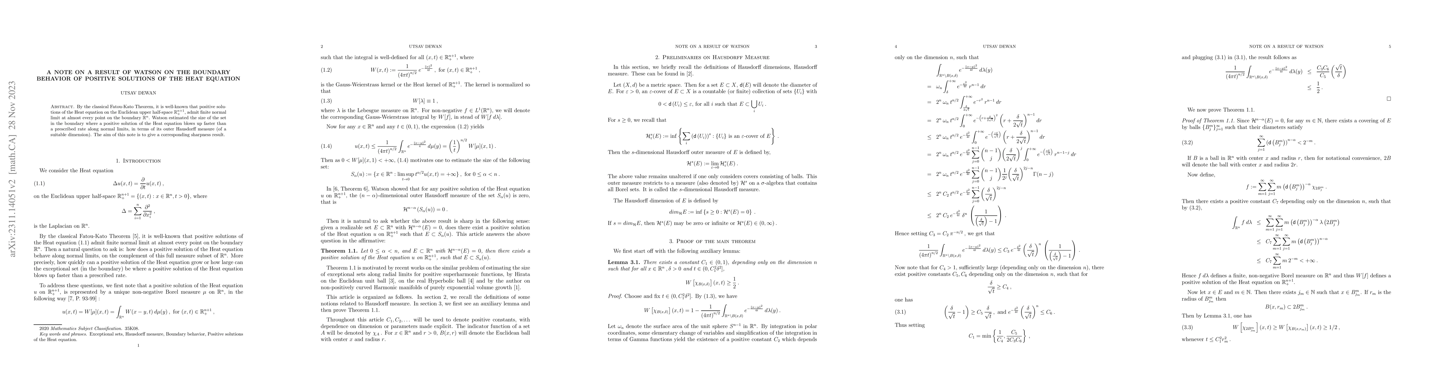 Thumbnail for A note on a result of Watson on the boundary behavior of positive
  solutions of the Heat equation