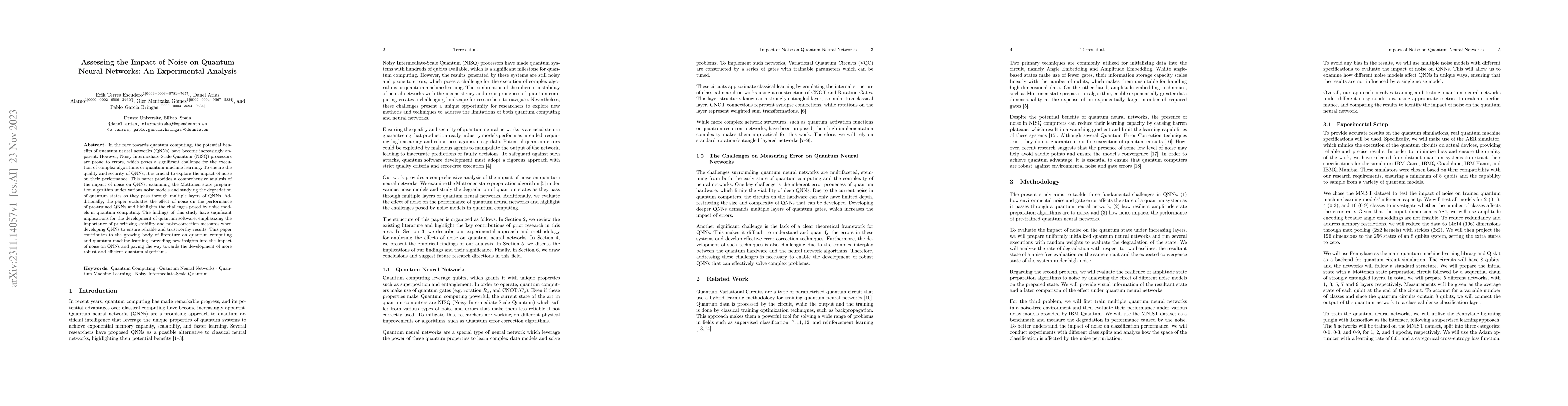 Thumbnail for Assessing the Impact of Noise on Quantum Neural Networks: An
  Experimental Analysis