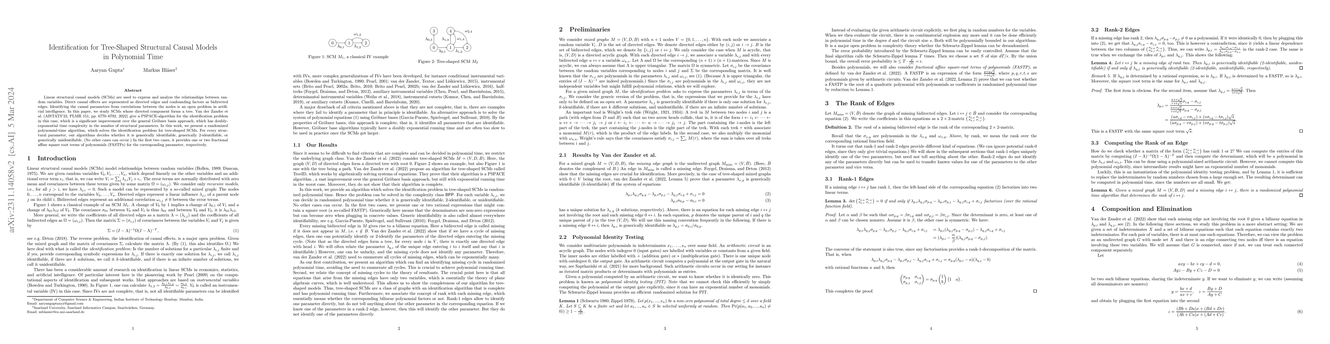Thumbnail for Identification for Tree-shaped Structural Causal Models in Polynomial
  Time