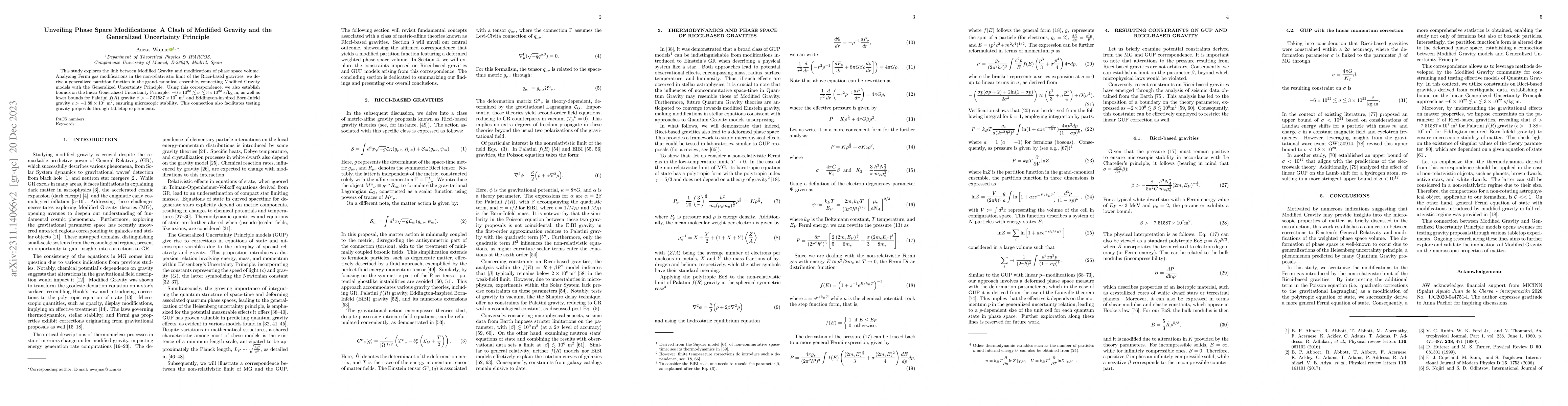Thumbnail for Unveiling Phase Space Modifications: A Clash of Modified Gravity and the
  Generalized Uncertainty Principle